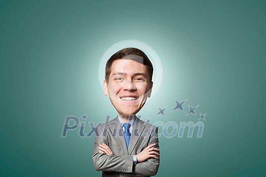 Funny smiling business man with a big head Funny smiling business man with a big head