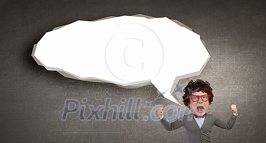 Young man with big head thinking about something Young man with big head thinking about something