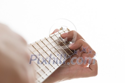 Close up of male hands playing acoustic guitar Close up of male hands playing acoustic guitar