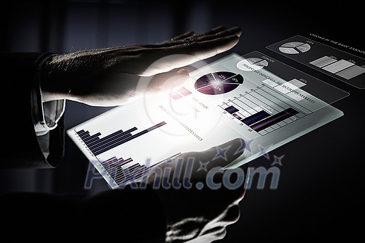 Close up of human hands using virtual panel Close up of human hands using virtual panel