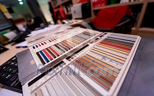 Architect & Interior designer working table with equipment and material sample/ home renovation concept Architect & Interior designer working table with equipment and material sample/ home renovation concept
