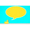 Yellow rubber duck toy on table with speech bubble