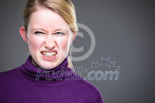 Fear/anxiety/regret/uncertainty in a young woman - effects of a difficult life situation - vivid emotions concept Fear/anxiety/regret/uncertainty in a young woman - effects of a difficult life situation - vivid emotions concept