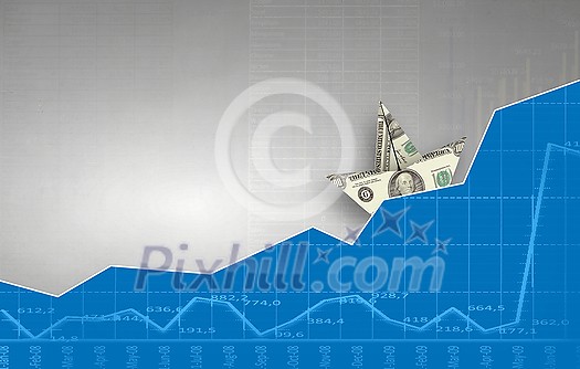 Ship made of dollar banknote floating on graphs Ship made of dollar banknote floating on graphs