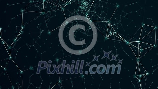 Motion of blockchain network and wireframe polygonal structures with distortion effects on a dark black background. Internet connection and technology graphic design. 4K UHD video 3840, 2160p. Motion of blockchain network and wireframe polygonal structures with distortion effects on a dark black background. Internet connection and technology graphic design. 4K UHD video 3840, 2160p.