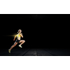 Young woman athlete running fast on dark background 