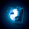 Global connection concept with tablet pc and digital Earth planet