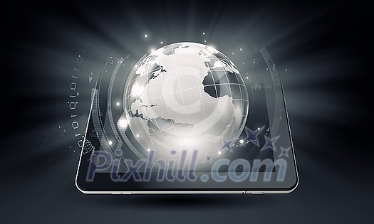 Cloud computing concept with tablet pc and application icons Cloud computing concept with tablet pc and application icons