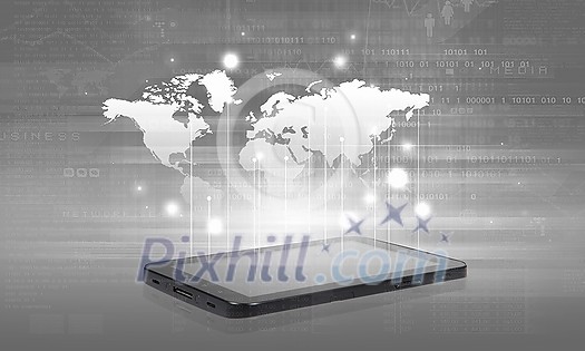 Mobile internet concept with mobile phone and digital planet Mobile internet concept with mobile phone and digital planet