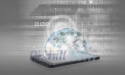 Mobile internet concept with mobile phone and digital planet. Elements of this image are furnished by NASA Mobile internet concept with mobile phone and digital planet. Elements of this image are furnished by NASA