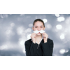 Happy cute girl trying male paper mustache