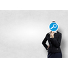 Unrecognizable businesswoman hiding her face behind mask