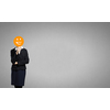 Unrecognizable businesswoman hiding her sadness behind smiley mask