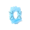 Capital letter O handmade from medical antibacterial protective blue face masks on a white background, copy space. Creative alphabet for making up new words.