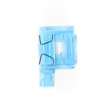 Capital letter P handmade from medical antibacterial protective blue face masks on a white background, copy space. Creative alphabet for making up new words.