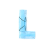 Capital letter L handmade from medical antibacterial protective blue face masks on a white background, copy space. Creative alphabet for making up new words.