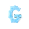 Capital letter G handmade from medical antibacterial protective blue face masks on a white background, copy space. Creative alphabet for making up new words.