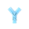 Capital letter Y handmade from medical antibacterial protective blue face masks on a white background, copy space. Creative alphabet for making up new words.