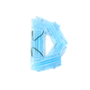 Capital letter D handmade from medical antibacterial protective blue face masks on a white background, copy space. Creative alphabet for making up new words.