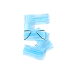 Figure 5, five handmade from medical antibacterial protective blue face masks on a white background, copy space. Creative typeface for making up new numerical information.