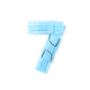 Figure 7, seven handmade from medical antibacterial protective blue face masks on a white background, copy space. Creative typeface for making up new numerical information.