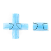 Symbol plus and minus handmade from medical antibacterial protective blue face masks on a white background, copy space. Creative typeface for making up new numerical information.