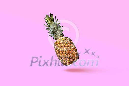 Pattern of slices and whole tropical pineapple fruit on a blue background with space for text. Flat lay Pattern of slices and whole tropical pineapple fruit on a blue background with space for text. Flat lay