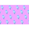 Creative pattern from blue rubber surgical gloves as flying balloons against a hot pink background.