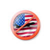 Prohibition sign with crossed out white plane on the American flag on a white background, copy space. Restriction of entry into the USA. Quarantine concept. 3D illustration