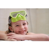 little girl with snorkel goggles in the tub while taking a bath in the bathtub, kids hygiene concept and summer vacation in corona virus stay at home