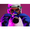 Coronavirus, Doctor holding positive covid-19 virus Blood Sample tube. Wearing biohazard epidemic Protective mask, suit and glows.