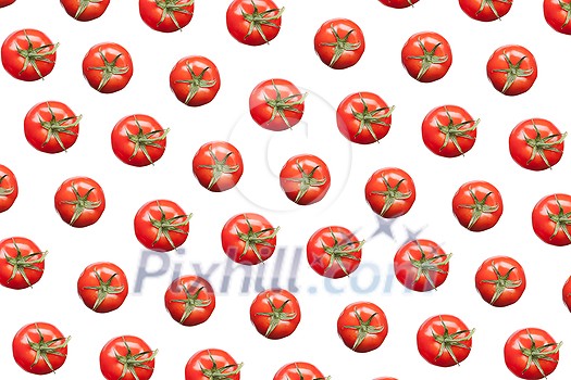 Horizontal creative pattern from freshly picked natural organic tomatoes against a white background. Vegan concept. Horizontal creative pattern from freshly picked natural organic tomatoes against a white background. Vegan concept.