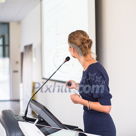 Pretty, young business woman giving a presentation in a conference/meeting setting (shallow DOF; color toned image) Pretty, young business woman giving a presentation in a conference/meeting setting (shallow DOF; color toned image)