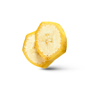 Two close-up cut slices of freshly picked natural organic banana fruit isolated on a white background with soft shadows, copy space. Vergan healthy food concept.