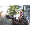 woman soldier ready for battle wearing protective military gear and weapon