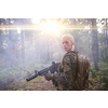 woman soldier ready for battle wearing protective military gear and weapon
