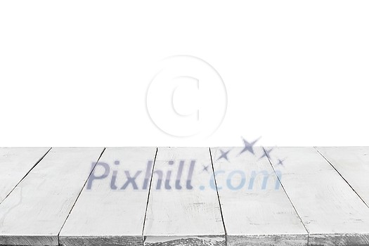 Empty perspective, wooden boards or tabletop isolated on white background. May be used as template and mockup for display or montage of your products. Close up, copy space Empty perspective, wooden boards or tabletop isolated on white background. May be used as template and mockup for display or montage of your products. Close up, copy space