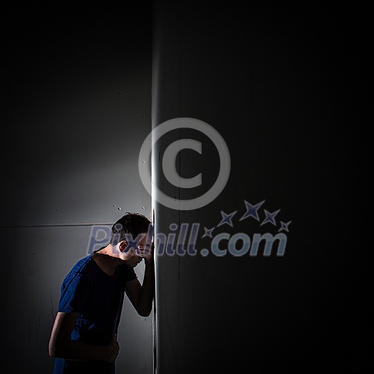 Young man suffering from severe belly pain, being cornered by the debilitating condition of celiak disease/Crohn's disease/autoimune disease Young man suffering from severe belly pain, being cornered by the debilitating condition of celiak disease/Crohn's disease/autoimune disease