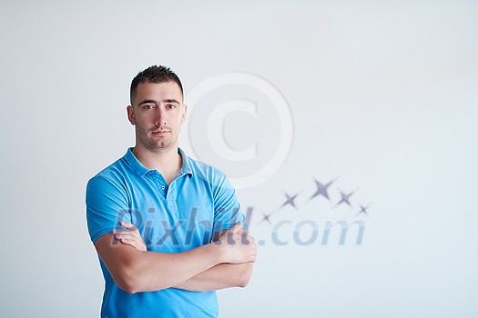 portrait of casual startup businessman wearing a blue T-shirt isolated on white background portrait of casual startup businessman wearing a blue T-shirt isolated on white background