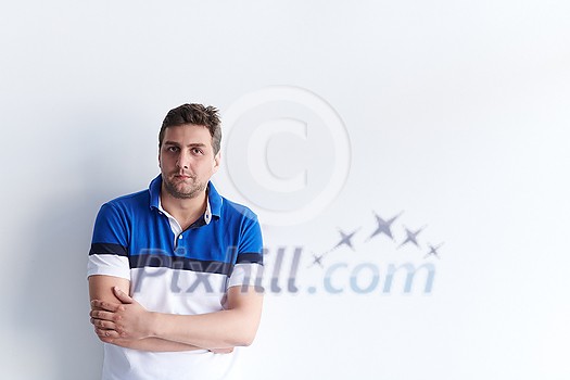 portrait of casual startup businessman with crossed arms wearing a T-shirt isolated on white background portrait of casual startup businessman with crossed arms wearing a T-shirt isolated on white background