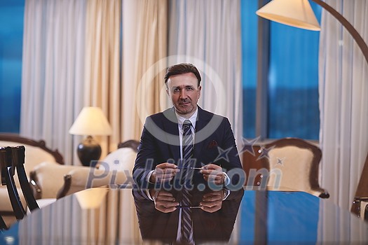 corporate businessman holding pen and gesturing with hands concpet of business deal corporate businessman holding pen and gesturing with hands concpet of business deal