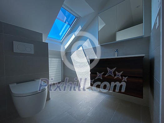 Rental apartment bathroom cleaned and ready for a new tenant to move in - Modern, bright apartment in a city center briging monthly passive, rental income to its owner Rental apartment bathroom cleaned and ready for a new tenant to move in - Modern, bright apartment in a city center briging monthly passive, rental income to its owner