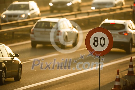 Heavy morning city traffic/congestion concept - cars going very slowly in a traffic jam during the morning rushhour Heavy morning city traffic/congestion concept - cars going very slowly in a traffic jam during the morning rushhour