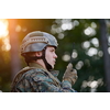 Modern Warfare Soldier Commander  Officer Talking Portable Radio Station and Give Orders Subdivision Squad