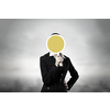 Unrecognizable businesswoman hiding her face behind mask