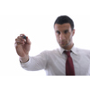 business man draw with marker on empty copy space isolated on white in studio