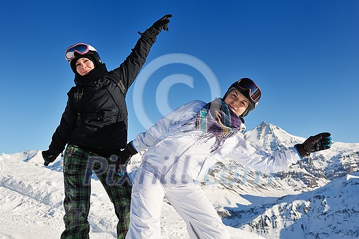 happy people group have fun on ski snow at winter season on mountain with blue sky and fresh air happy people group have fun on ski snow at winter season on mountain with blue sky and fresh air