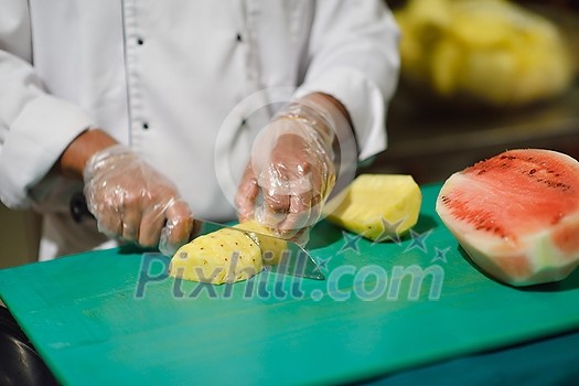 catering buffet food indoor in luxury restaurant with meat colorful fruits  and vegetables