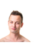 Portrait of a handsome young man on white background, making funny faces