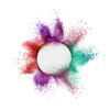 Decorative frame with abstract chaotic colorful powder explosion or burst on a white background, copy space.